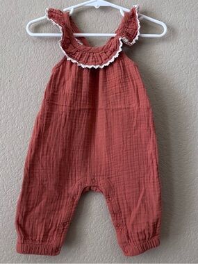 Cat & Jack Rust Orange Baby Romper with Ruffle Detail 0-3 Months